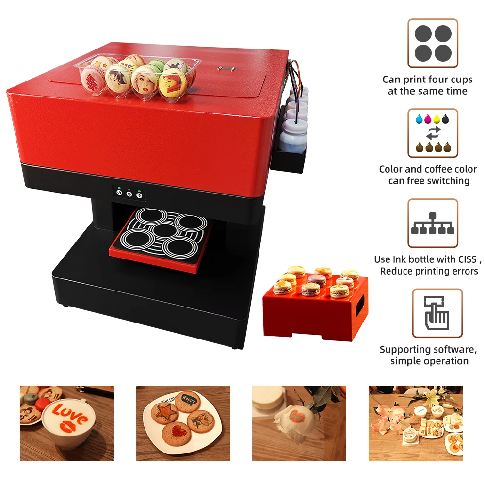 

Automatic 4 Cups Coffee Printer for Cappuccino Biscuits Cake Selfie Photo Coffee Printer Edible Ink Food Printing Machine