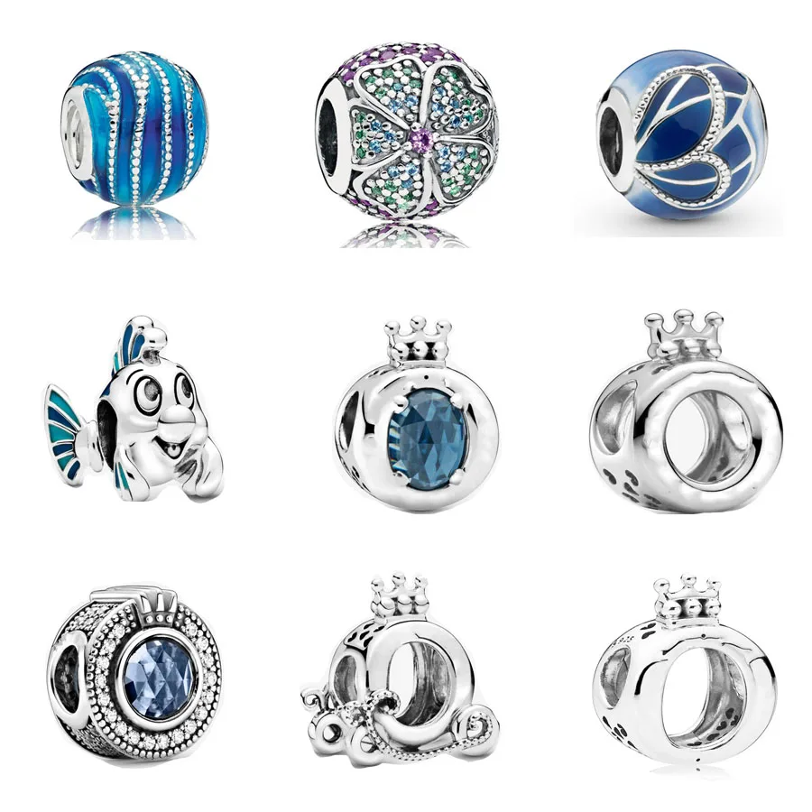 925 пробы Серебряный блестящий цветок сверкающая Корона O charm Fit pandora браслет