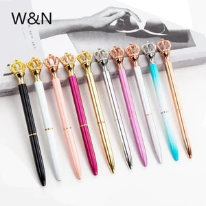 Милые шариковые ручки со стразами и золотой короной, шариковые ручки из розового золота, шариковая ручка для офиса, школы, принадлежности для письма, милые канцелярские принадлежности, подарок