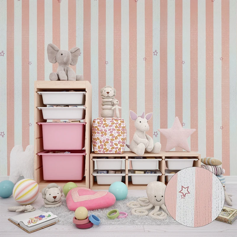 

Cute Cartoon Striped Wallpaper Stickers Baby Boys Girls Bedroom Decor Wallpapers Self Adhesive PVC Lovely Stars Wall Paper J100