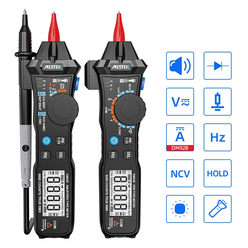 

MESTEK Digital Multimeter 6000 Counts Pocket Pen Style Auto Range/Smart Multimeter NCV Detection DC/AC Voltage multimeter