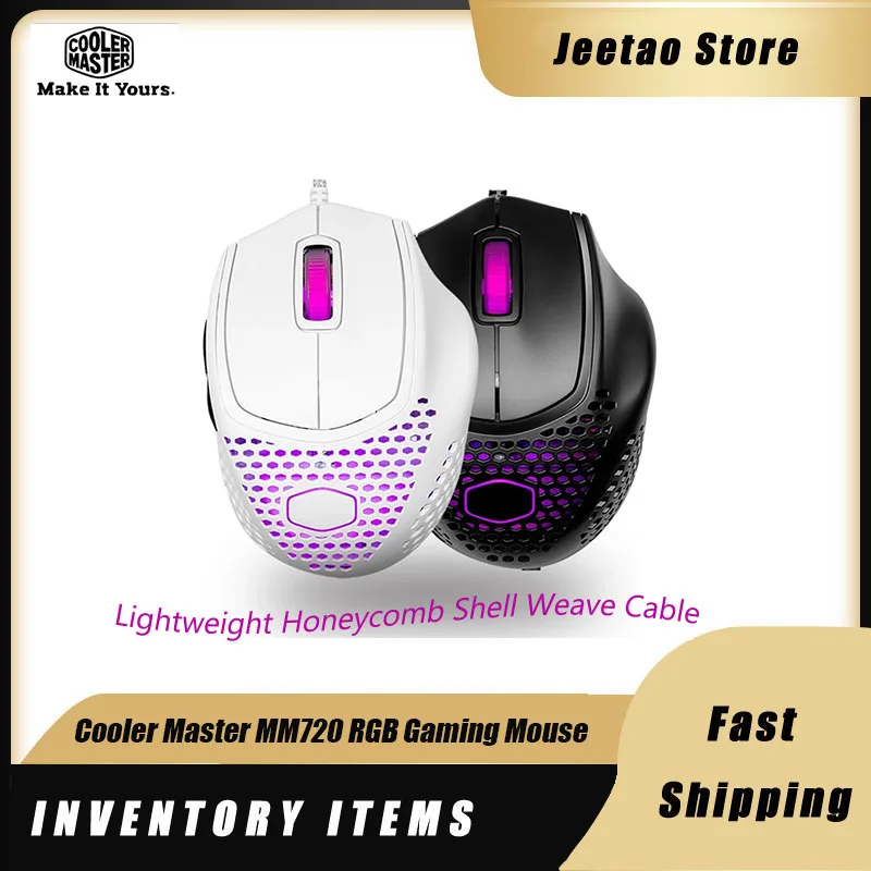 

Игровая мышь Cooler Master MM720 49g RGB, легкая сотовая оболочка, волнистый кабель, оптический датчик IP58 16000DPI PixArt PMW3389