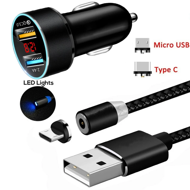 Магнитный кабель Micro USB Type-C QC3.0 автомобильное зарядное устройство быстрое для OPPO A5