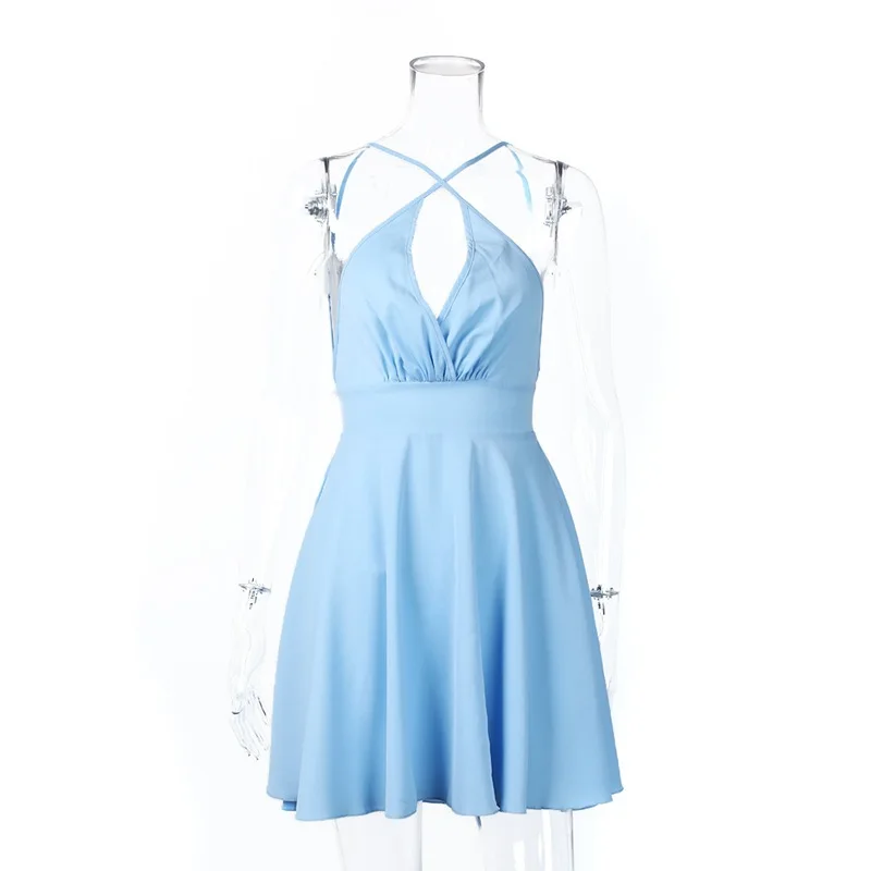 

Ms V-Neck Low-Cut Waist Suspenders Sexy Sem Costas Sem Mangas Festa Clube Noite Mini Vestidos Cintas De Espaguete Vestido