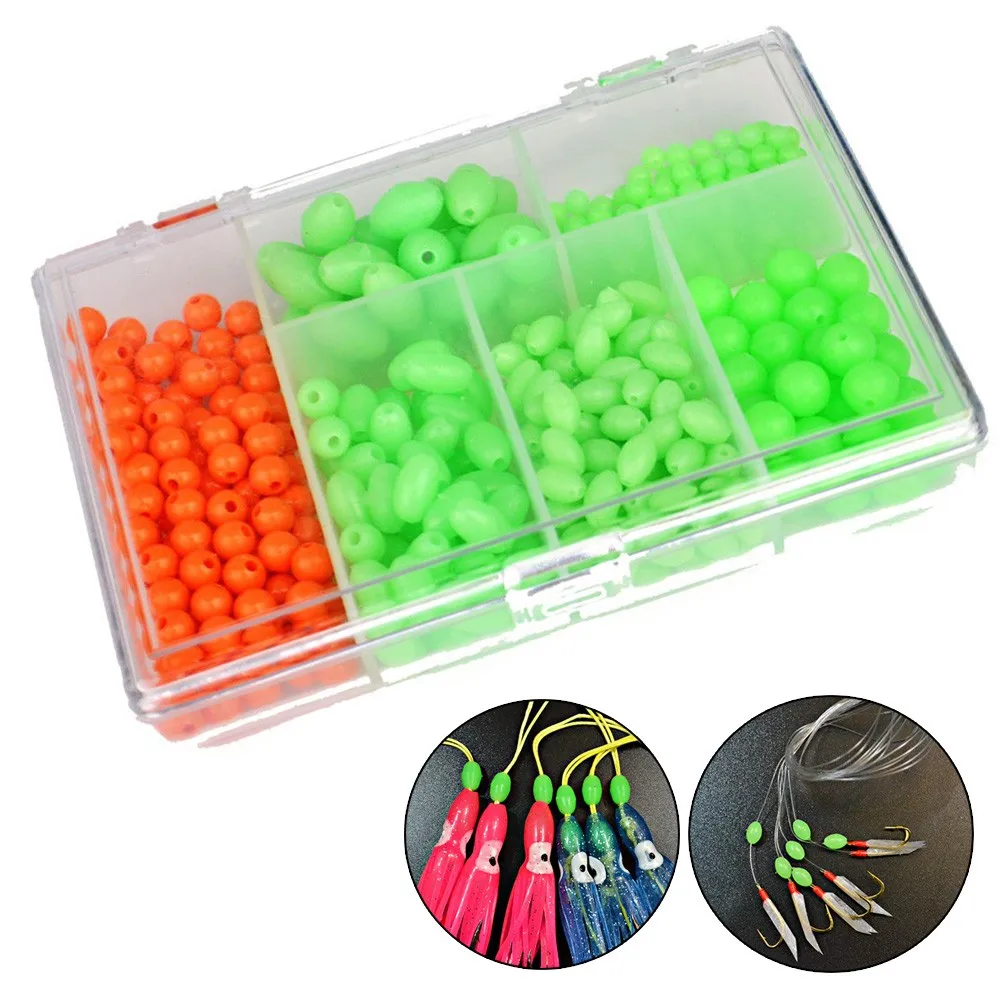 

400pcs Oval Soft Rubber Luminous Fishing Beads Luminous Sink Beads For Tweeter Fishing Tackle, Green And Red Fishing Lures