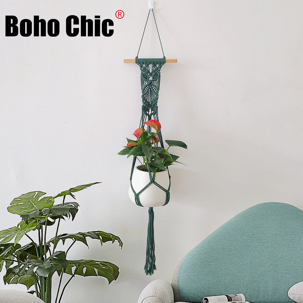 

Boho Chic Home Decor Macrame Wall Knitted Rope Handmade Hanging Plant Holders Flower Pot Hanger Basket