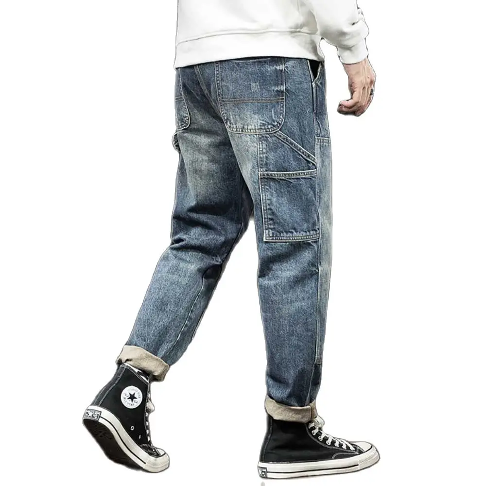 

Trend Retro Overalls Baggy Cargo Pants Men Casual Straight Trousers Distressed Jeans Streetwear Plus Size Pocket Clothing