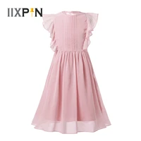 kid dresses for girls chiffon ruched solid color princess dancewear elegant girl party performance summer dress filles robes