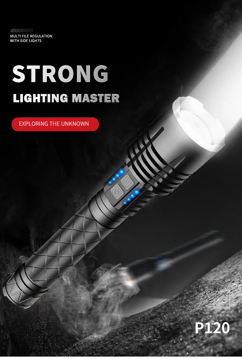 Barato Linterna LED XHP120 Superbrillante, Antorcha Con Zoom De 7000Lm, Recargable Vía USB, Resistente Al Agua, Con Pantalla Eléctrica