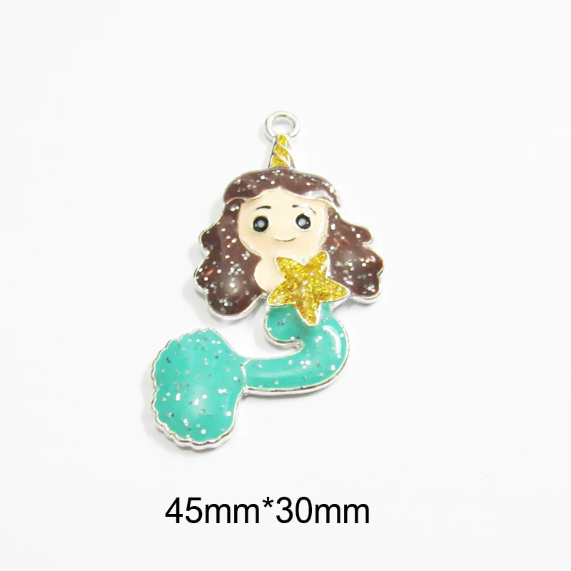 Новейшие 10 шт./пакет блеск Единорог Русалка с морскими звездами эмаль Кулоны из