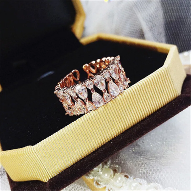 Эффектные роскошные открытые кольца с цирконом для женщин корейская бижутерия