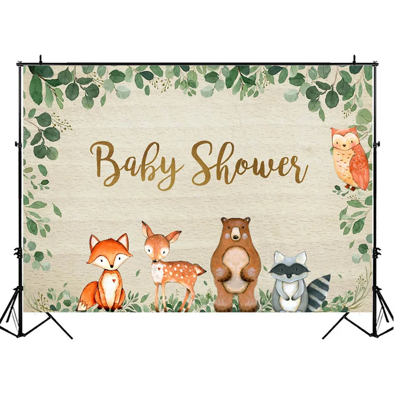 Woodland Baby Shower Backdrop Jungle Safari Photo Background Cute Animal Fox Flowers Photography Backdrops Dessert Table Decor |