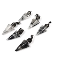1pc natural black rutilated quartz stone charms arrow shape crystal pendant for diy necklace jewelry making gift size 15x37mm