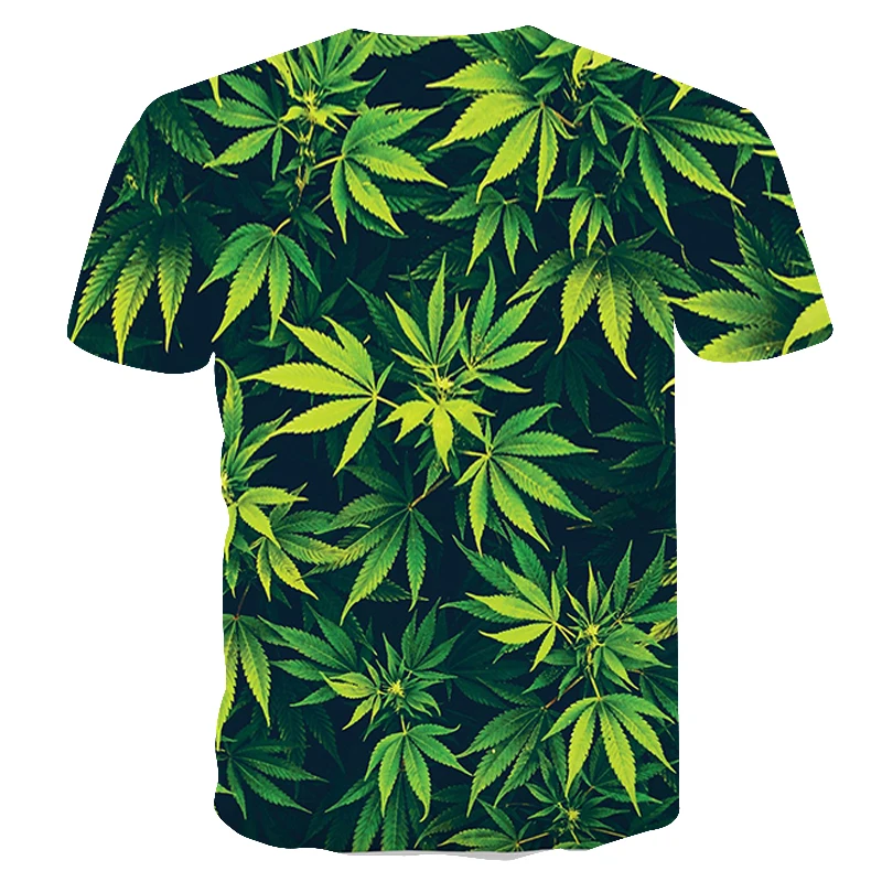 3D men's T-shirt casual ladies short-sleeved summer sweatshirt fashion O-neck green maple leaf creative |