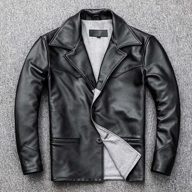 Новая Натуральная мужская куртка 2020 длинный приталенный костюм с отложным