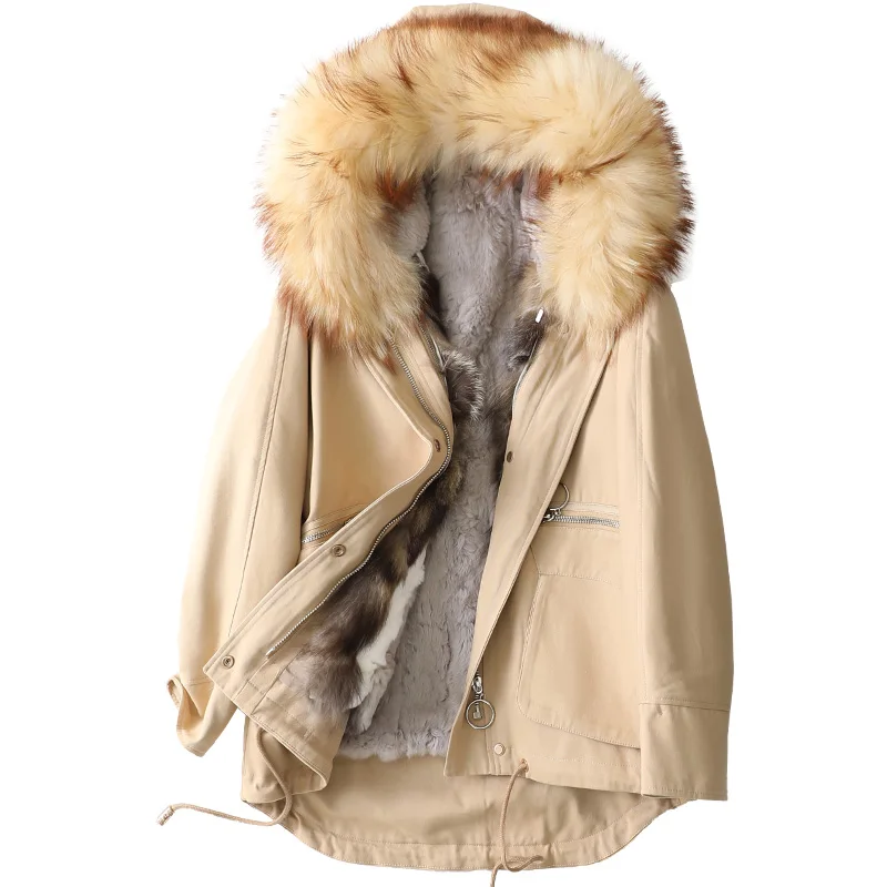 Роскошные зимние парки пальто женская верхняя одежда с подкладкой зайца LF21034KQN |