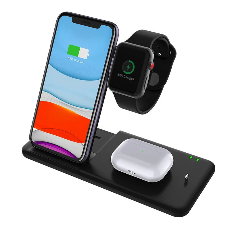 4 в 1 Беспроводное зарядное устройство для телефона IPhone 11/Pro XS XR X 8 15 Вт складной