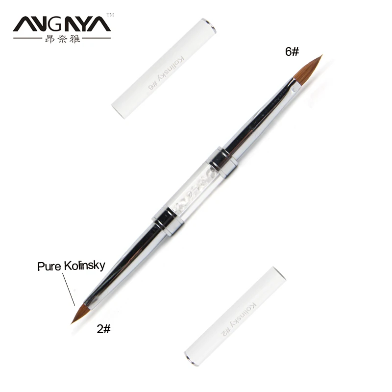 size2 and size6 ANGNYA/1 шт., акриловая кисть для маникюра из колинского соболя 2#4#6#8#10#, розовые стразы, декорированные металлическими ручными кистями для ногтей, сделай сам, для рисования ногтей - Цвет: size2 and size6