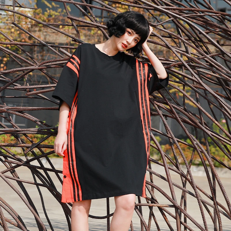 

2020 New Summer Female O-Neck Oversize Cotton Dress Ladies Casual Print Vestidos Women Fashion Loose High Quatily Dresses LT194
