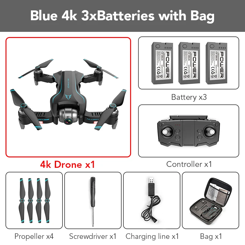Blue 4k 3B with Bag FUNSKY S20 wifi FPV с 4 K/1080 P HD камерой 18 минут время полета Интеллектуальный складной Радиоуправляемый Дрон Квадрокоптер - Цвет: Blue 4k 3B with Bag