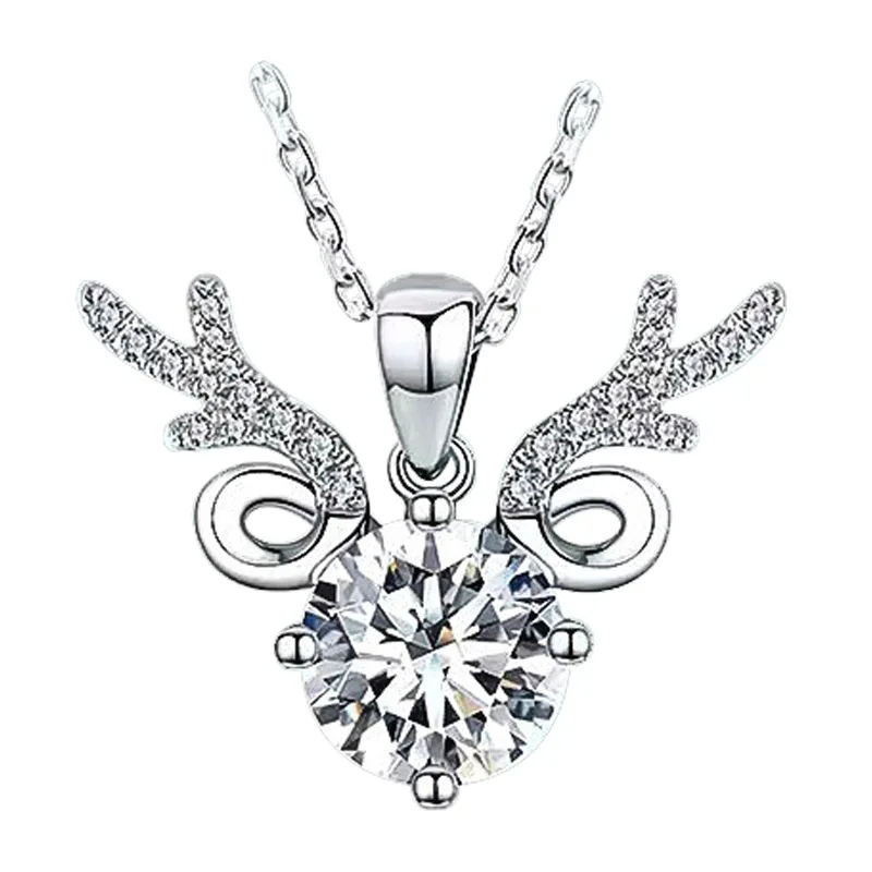 

Cute Elk Zircon Necklace Sweet Romantic White Crystal Chain Necklace Girls Birthday Christmas Gifts Chain Lover's Jewelry