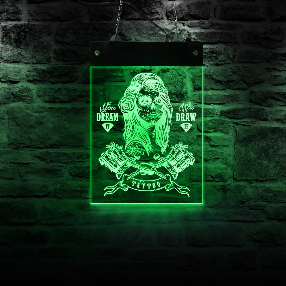 You Dream It We Draw Tattoo Studio LED Business Logo Girl Electric Display Sign oist Lighting рекламная доска|Таблички и