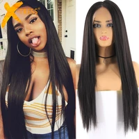 yaki straight long synthetic lace front wigs for women black color natural daily wig with baby hair heat resistant fiber x tress