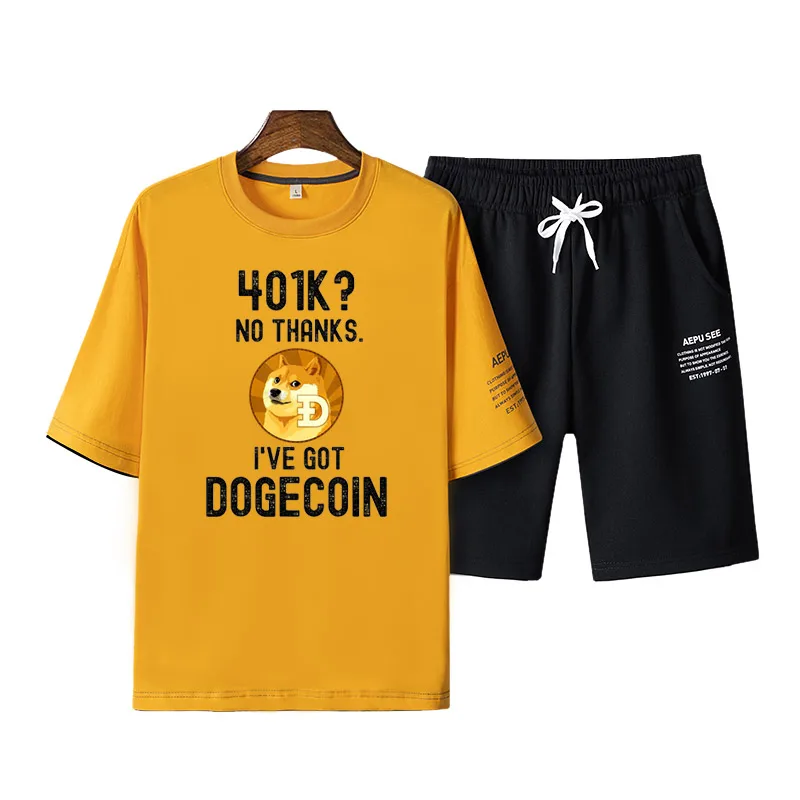 

Dogecoin Майнер криптовалюта с коротким рукавом футболка шорты из двух частей спортивный досуг Быстросохнущий костюм для фитнеса
