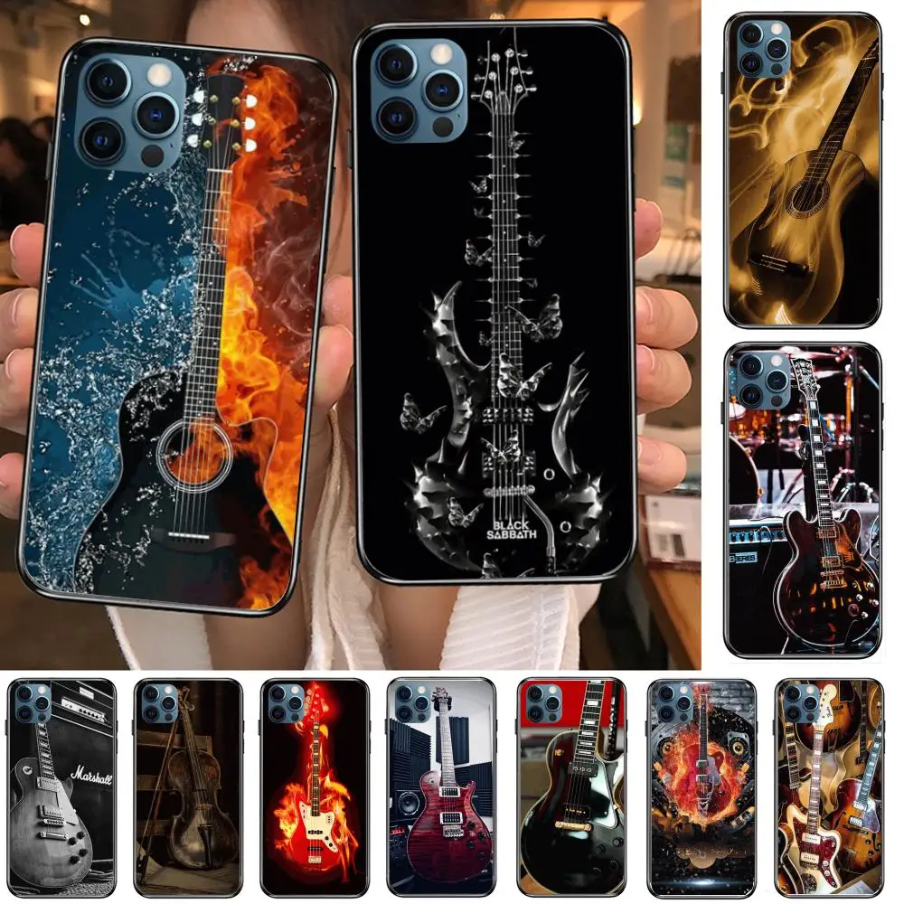 

Fashion instrument Guitar Bass Style Phone Case cover For iphone 12 pro max 11 8 7 6 s XR PLUS X XS SE 2020 mini black cell s