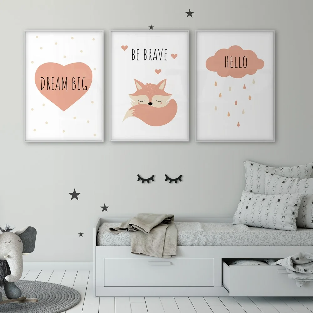 

Wall Art Canvas Painting Fox Dream Big Hello Children's Room Poster Baby Room Child Print Nursery Decor Woodland Animal Picture