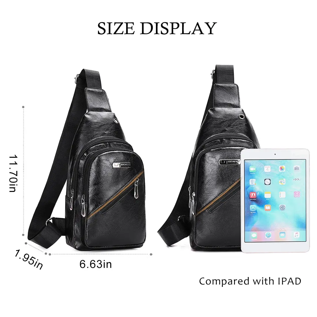 

Men USB Charging Bags Men's Chest Bag PU Shoulder Bag Sling Sports Casual Leather Package Messenger Travel Crossbody Backpack