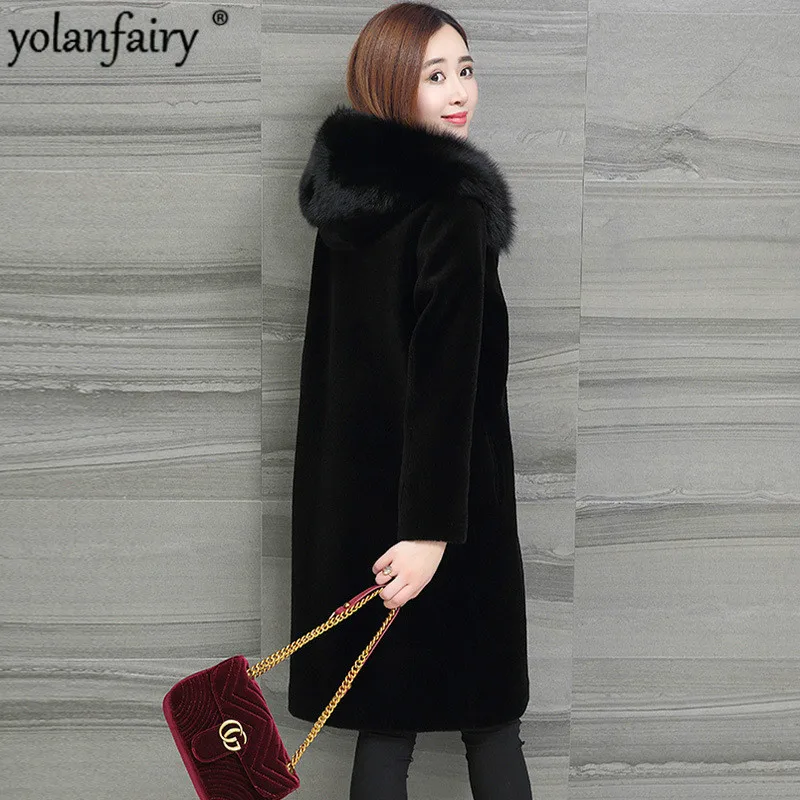 

Autumn Winter Real Fur Coat Female 100% Wool Jacket Fox Fur Collar Hooded Plus Size Coats and Jackets Women Clothes 2020 1706 KJ