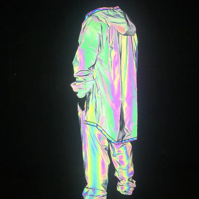 Reflective Trench Coat Men Brand Hip Hop Dance Fluorescent Mens Jackets and Coats Harajuku Windbreaker Cloak Jaqueta Masculino