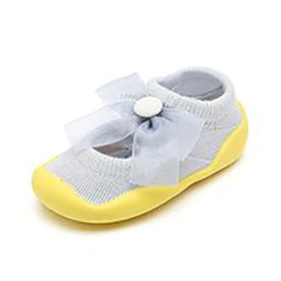 Yellow shoes soles Обувь для детской кроватки с бантом; дышащая хлопковая противоскользящая обувь для малышей; резиновый малыш младенец носок; тапочки для малышей - Цвет: Yellow shoes soles