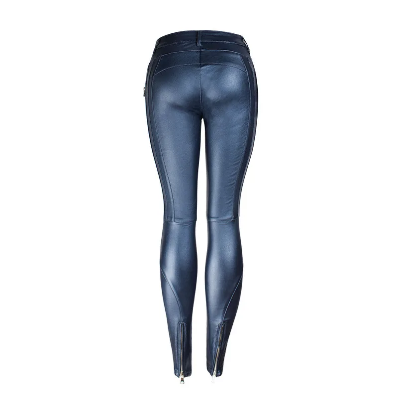 

New sexy PU pants female add wool luster pants qiu dong amazon pencil pants blue feet pants