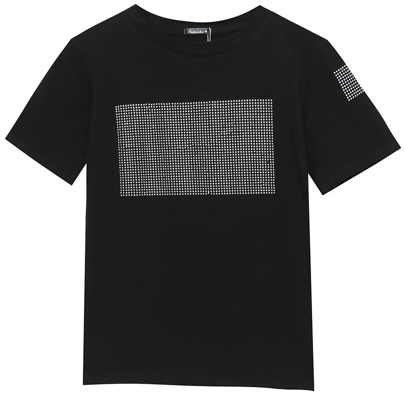 

Summer Casual Women T-shirts Rhinestone Cotton Tshirt Korean Style Tops Harajuku Short Sleeve t shirt