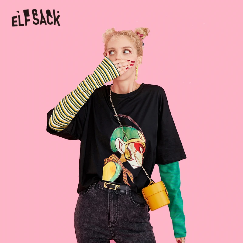 Женская футболка в полоску ELFSACK повседневная хлопковая Футболка большого