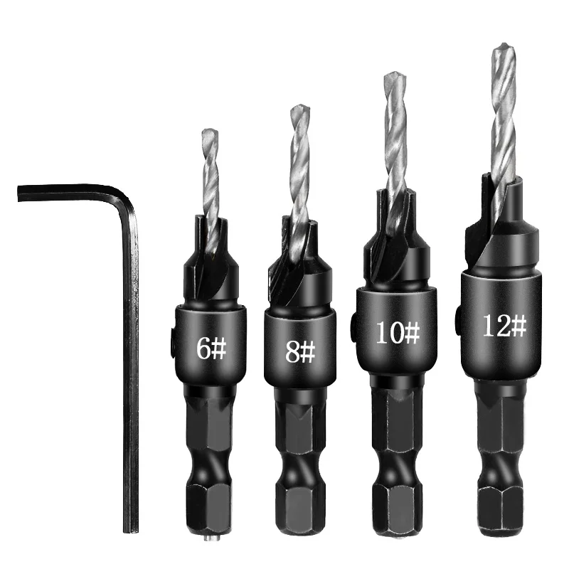 

Сверло для зенковки, 4 шт., 1/4 дюйма, с шестигранным хвостовиком, сверло для зенковки из быстрорежущей стали, сверло с гаечным ключом для дерев...