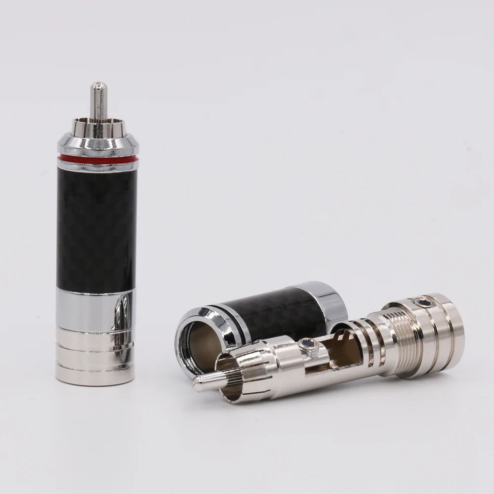

4Pieces Unlogo Rhodium Plated RCA Plug Carbon Fiber 9mm Cable Phono Connector
