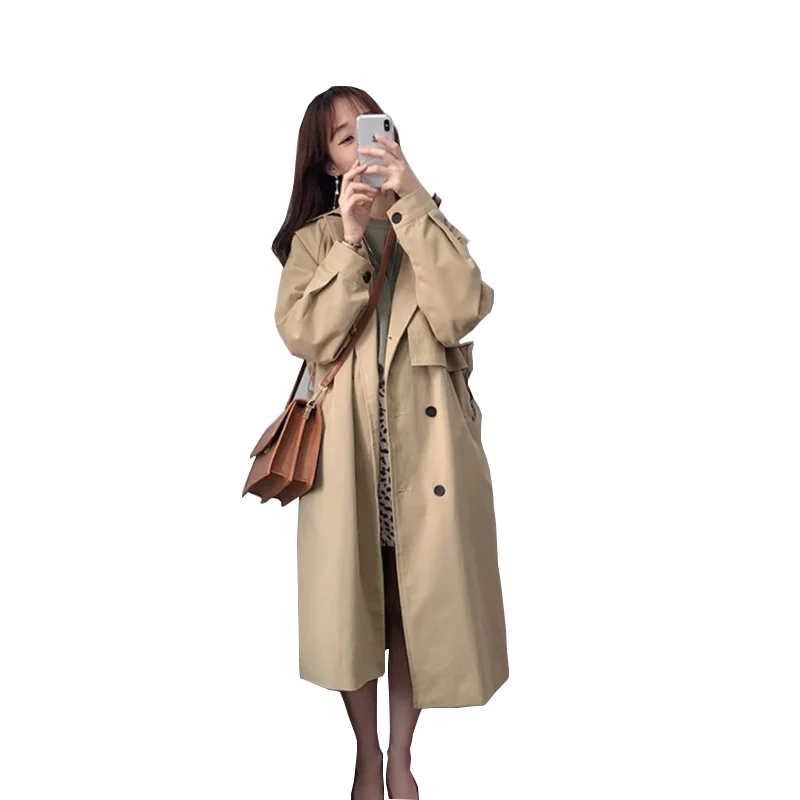 

Autumn Solid Color Windbreaker Women's Mid-Length Trench Coat With Belt Casual Loose Single Breasted Women Clothing