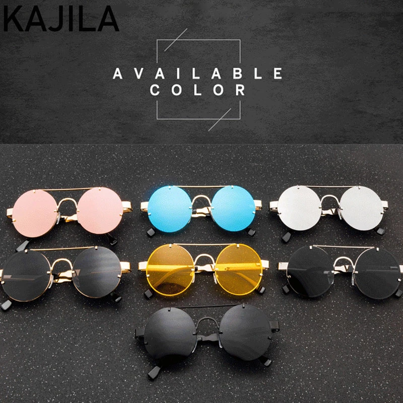 Round Steampunk Rimless Sunglasses Women 2022 Fashion Elastic Temples Brand Designer Vintage Sun Glasses For Men Lentes De Sol