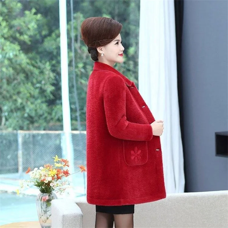 Haining Mother Wears New Velvet Coat Female Middle-aged And Elderly Mink Fur One Mid-length Fashion Fur Loose Coat Winter A357 enlarge
