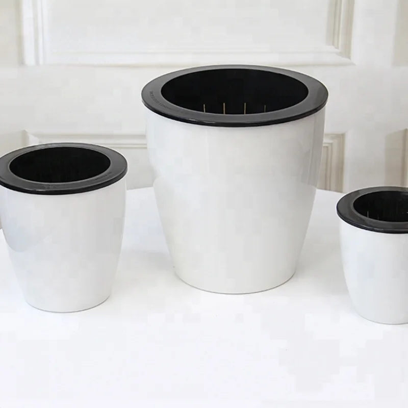 

Popular white plastic mini succulents flower plant pots with bamboo saucer
