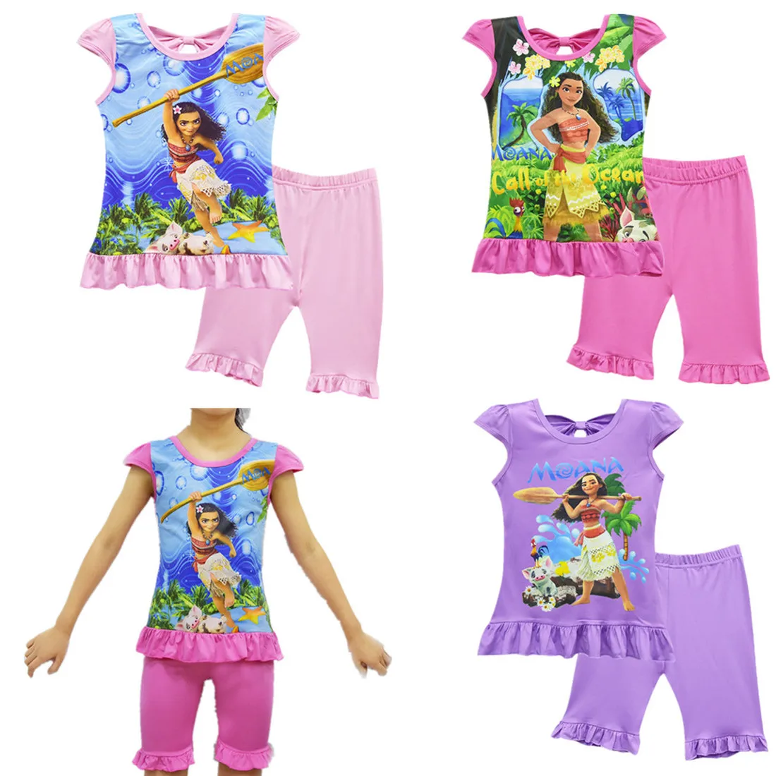 Домашняя одежда для девочек пижамы детские комплекты летние Моана брюки с