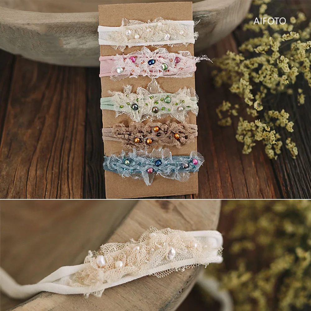 Natural Pearl Baby Flower Headbands Newborn Photography Prop Studio Photo Infant Headwear Headress Baby Lace Hair Accessories