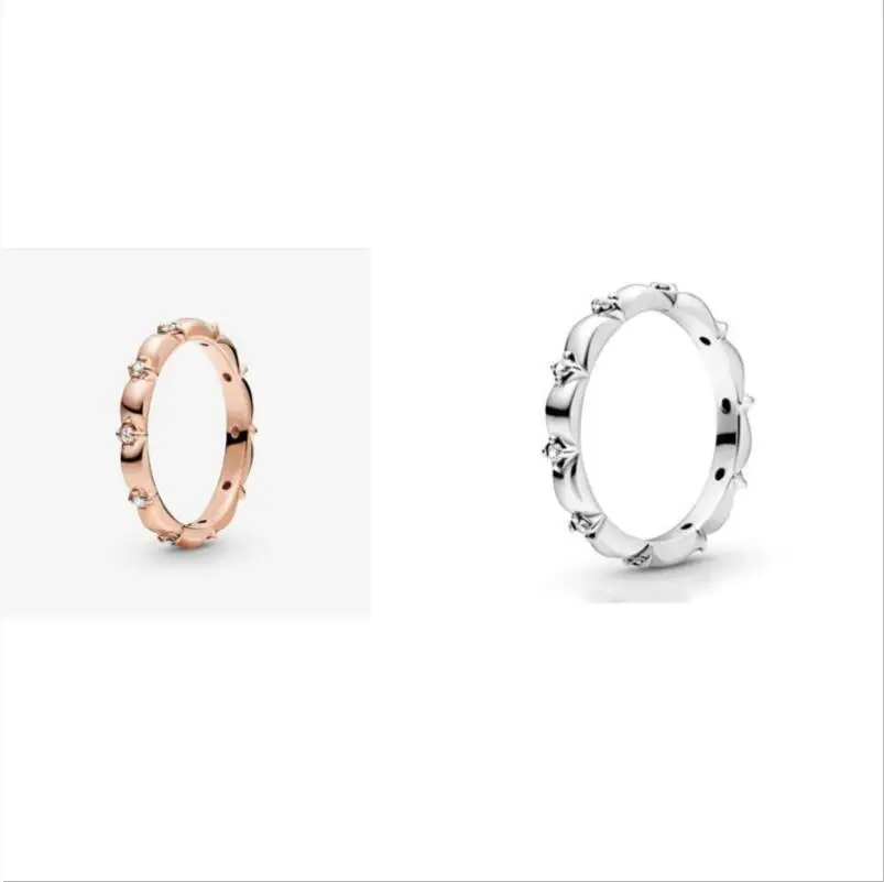

Original 925 Sterling Silver pan Ring Flower Petals Band With Crystal Rings For Women Wedding Party Gift Fashion Jewelry