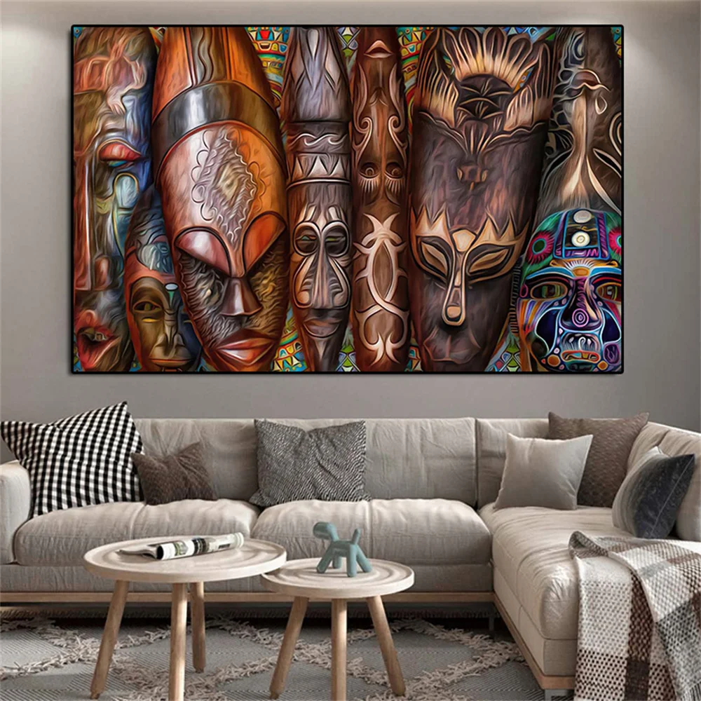 

African tribal culture Art Canvas Posters and Prints Mysterious Wall Paintings Abstract human face Pictures for Home Decor