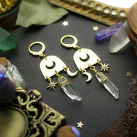 golden earrings with crystals moon and star