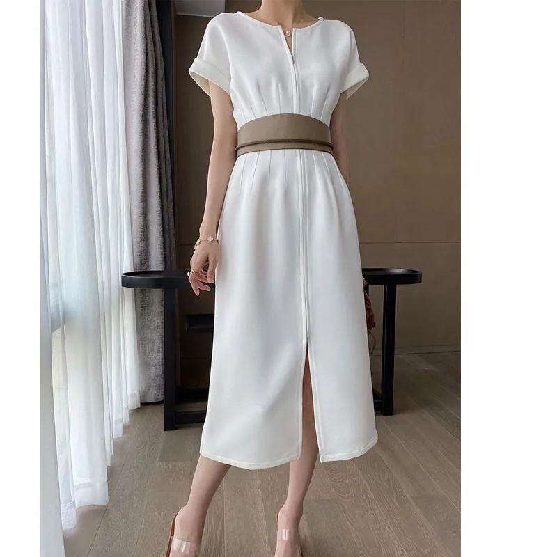 

New 2021 Spring Summer Women Solid Color Elegant Vestidos White Party Bodycon Work Office Lady Female slim Dress