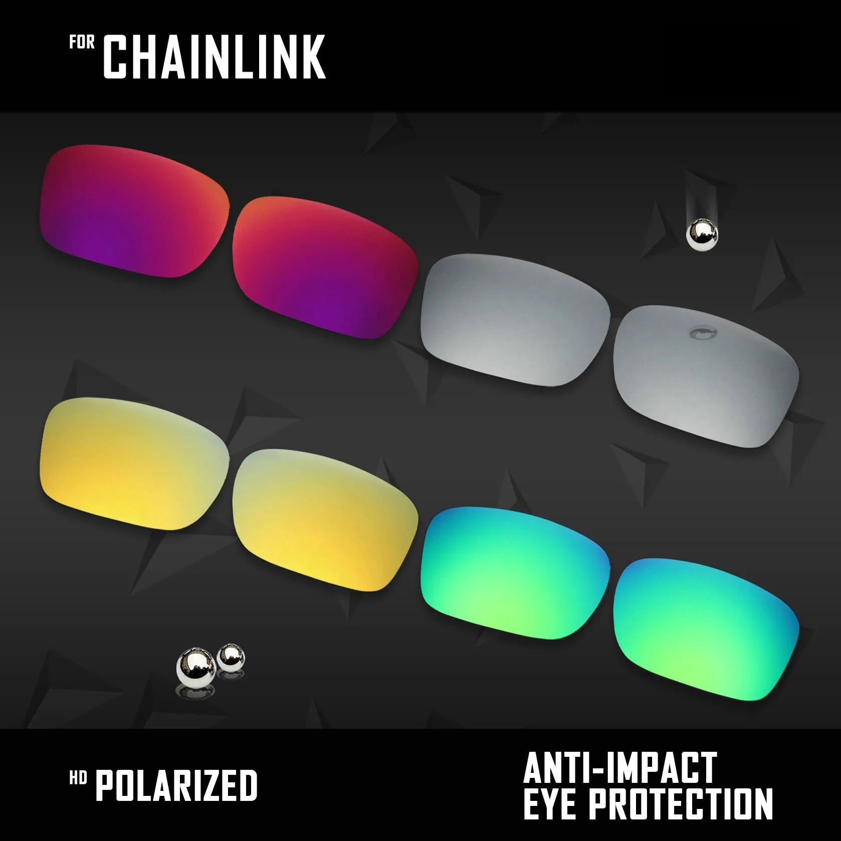 OOWLIT 4 Pairs Polarized Sunglasses Replacement Lenses for Oakley Chainlink OO9247-Silver & Midnight sun & Gold & Green